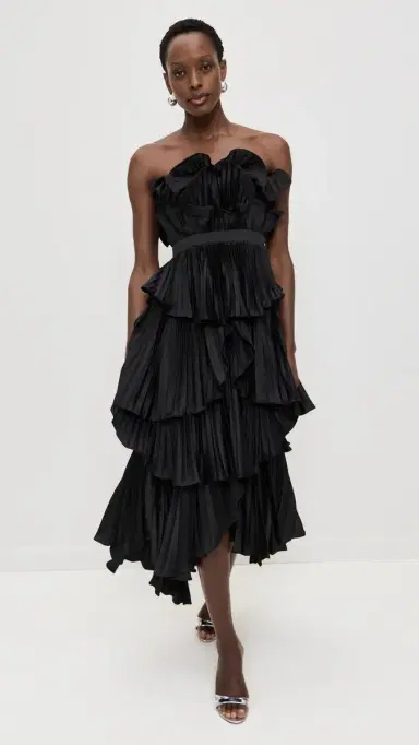 AMUR Judah Scallop Pleated Dress Black | Thumbnail 2 AMUR Judah Scallop Pleated Dress Black | Thumbnail 2
