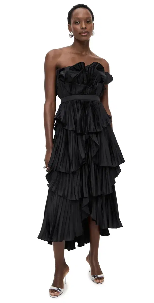 Judah Scallop Pleated Dress Black