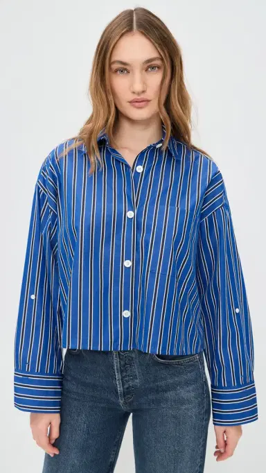 Madewell traight Hem hirt In Poplin Riviera Coast tripe | Thumbnail 2