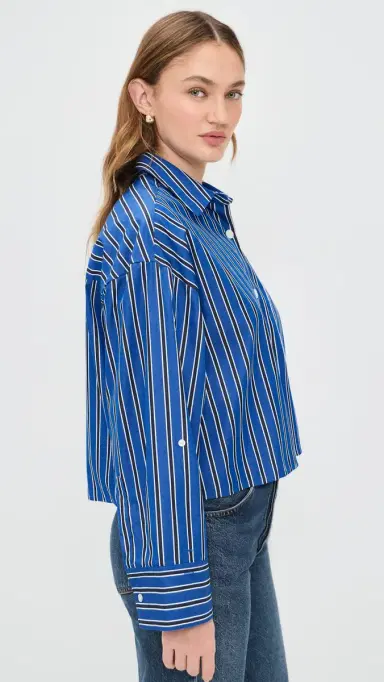 Madewell traight Hem hirt In Poplin Riviera Coast tripe | Thumbnail 4