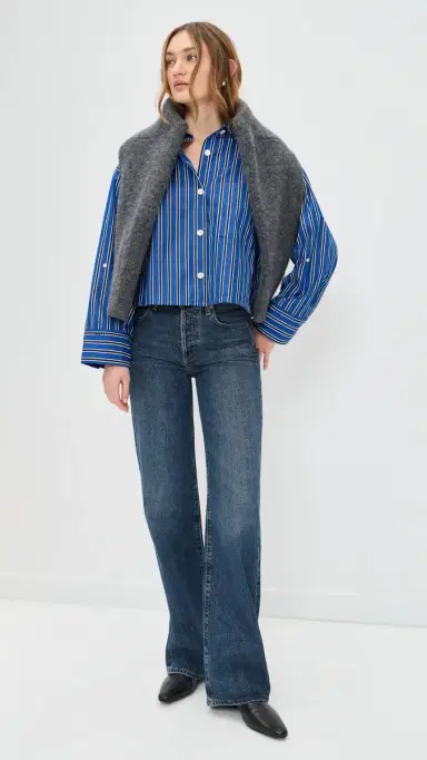 Madewell traight Hem hirt In Poplin Riviera Coast tripe | Thumbnail 5