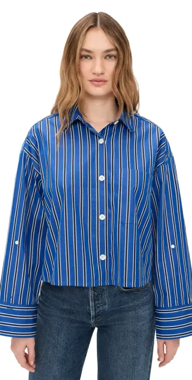 Madewell traight Hem hirt In Poplin Riviera Coast tripe | Thumbnail 1