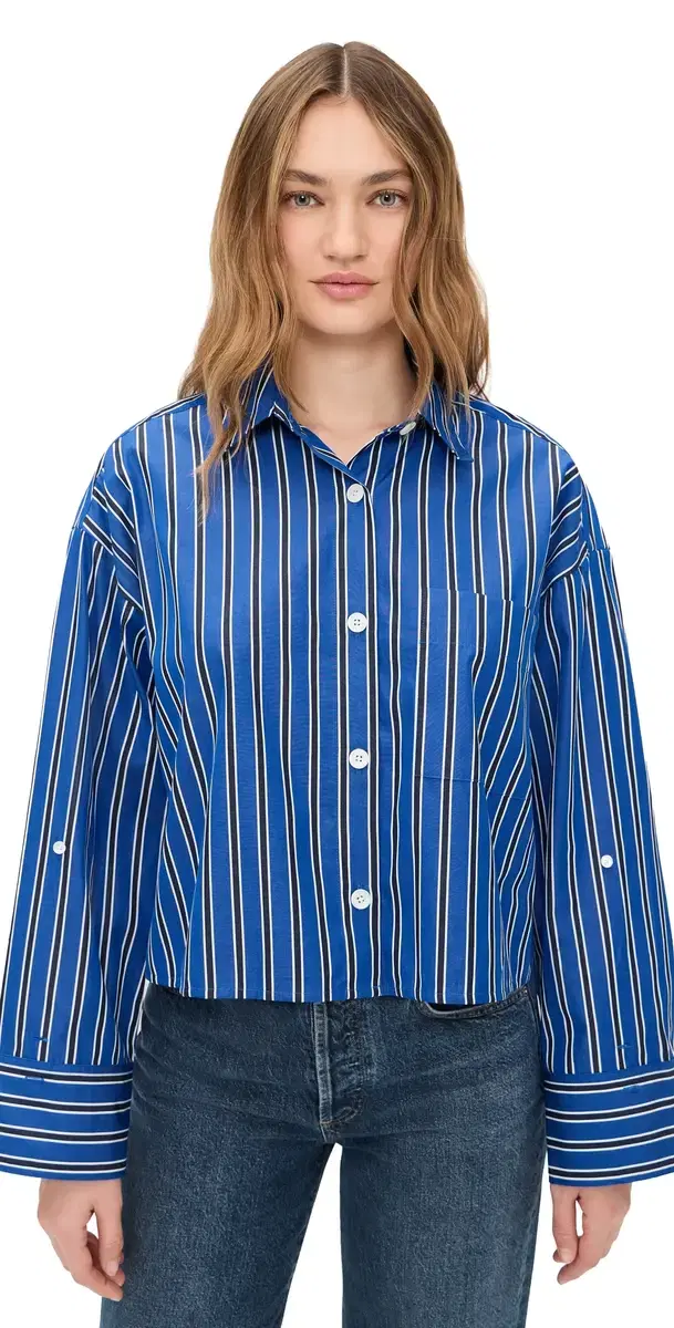 traight Hem hirt In Poplin Riviera Coast tripe