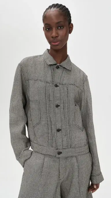 R13 Relaxed Pleated Trucker Jacket Black And White Houndstooth | Thumbnail 2