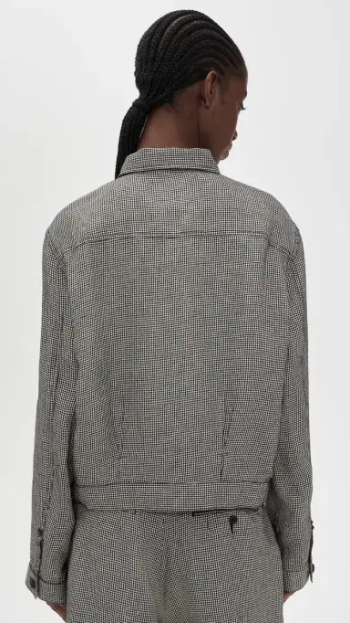 R13 Relaxed Pleated Trucker Jacket Black And White Houndstooth | Thumbnail 3