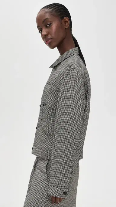 R13 Relaxed Pleated Trucker Jacket Black And White Houndstooth | Thumbnail 4