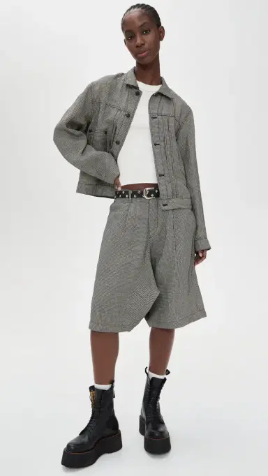 R13 Relaxed Pleated Trucker Jacket Black And White Houndstooth | Thumbnail 5