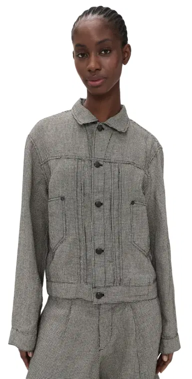 R13 Relaxed Pleated Trucker Jacket Black And White Houndstooth | Thumbnail 1