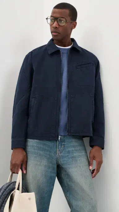 Alex Mill Elijah Zip Jacket In Linen Twill Dark Navy S | Thumbnail 2