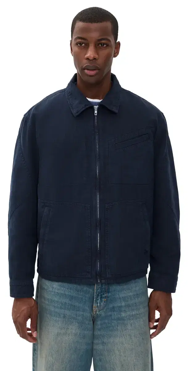 Alex Mill Elijah Zip Jacket In Linen Twill Dark Navy