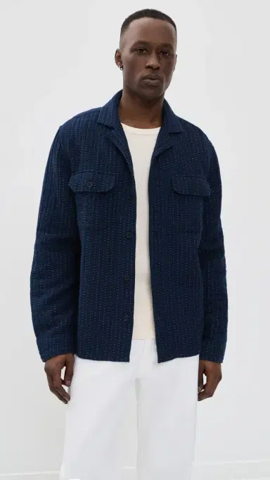 Billy Reid Pin Dot Dobby Two Pocket Overshirt Carbon Blue | Thumbnail 2