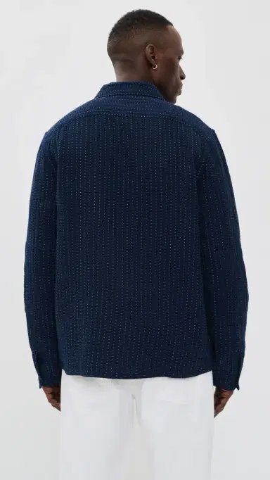 Billy Reid Pin Dot Dobby Two Pocket Overshirt Carbon Blue | Thumbnail 3