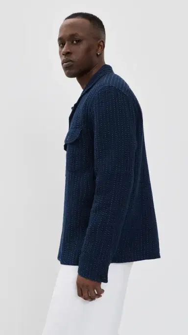 Billy Reid Pin Dot Dobby Two Pocket Overshirt Carbon Blue | Thumbnail 4
