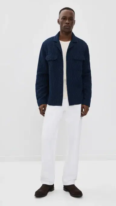 Billy Reid Pin Dot Dobby Two Pocket Overshirt Carbon Blue | Thumbnail 5