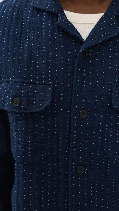 Billy Reid Pin Dot Dobby Two Pocket Overshirt Carbon Blue | Thumbnail 6