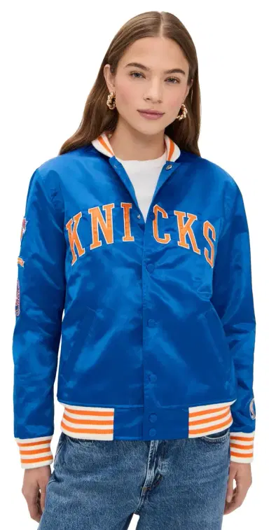 New York or Nowhere Knicks Downtown Varsity Jacket Royal Blue | Thumbnail 1 New York or Nowhere Knicks Downtown Varsity Jacket Royal Blue | Thumbnail 1