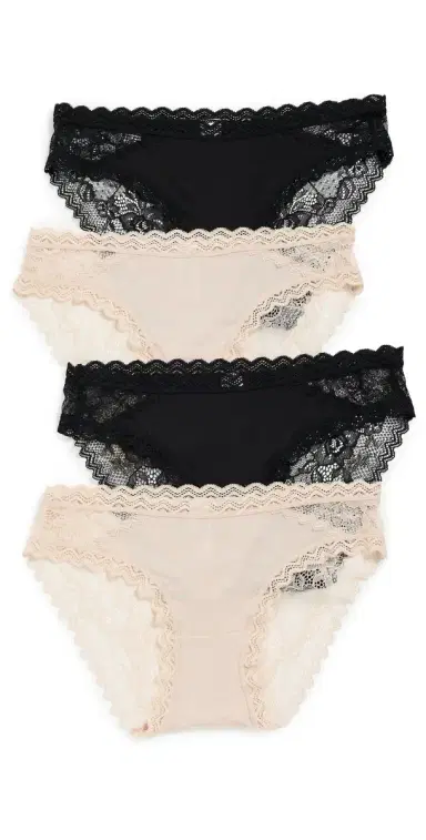 Stripe & Stare Eco Lace Original Knicker 4 Pack Black & Sand | Thumbnail 1 Stripe & Stare Eco Lace Original Knicker 4 Pack Black & Sand | Thumbnail 1