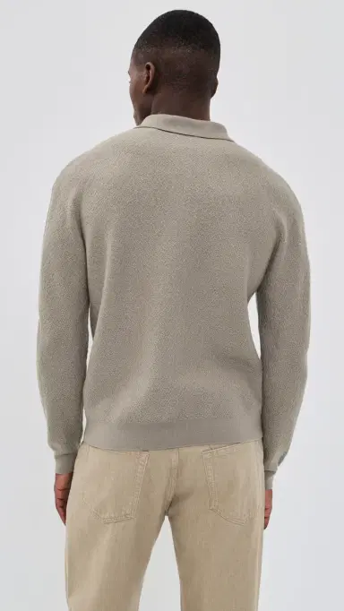 FRAME Long Sleeve Polo Sweater Warm Grey | Thumbnail 3