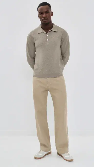 FRAME Long Sleeve Polo Sweater Warm Grey | Thumbnail 5