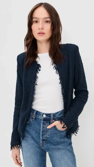 IRO Shavani Fringe Hem Tweed Jacket Anchor Blue 32 | Thumbnail 2