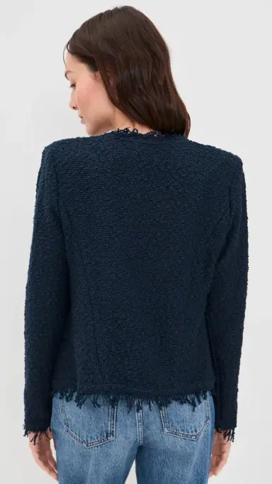 IRO Shavani Fringe Hem Tweed Jacket Anchor Blue 32 | Thumbnail 3