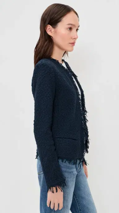 IRO Shavani Fringe Hem Tweed Jacket Anchor Blue 32 | Thumbnail 4