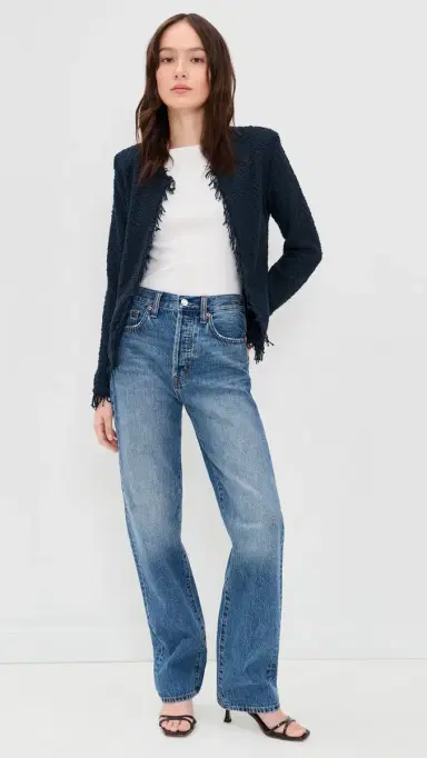 IRO Shavani Fringe Hem Tweed Jacket Anchor Blue 32 | Thumbnail 5
