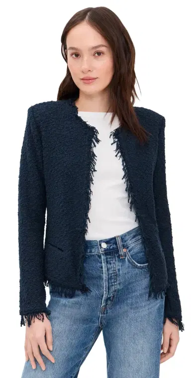 IRO Shavani Fringe Hem Tweed Jacket Anchor Blue 32 | Thumbnail 1