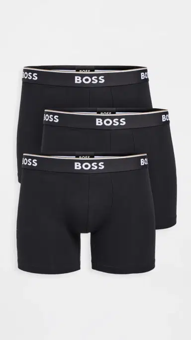 BOSS Stretch Cotton Boxer Briefs 3 Pack Black | Thumbnail 2