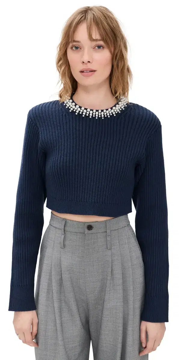 LE BOP Clara Cropped Pullover Navy