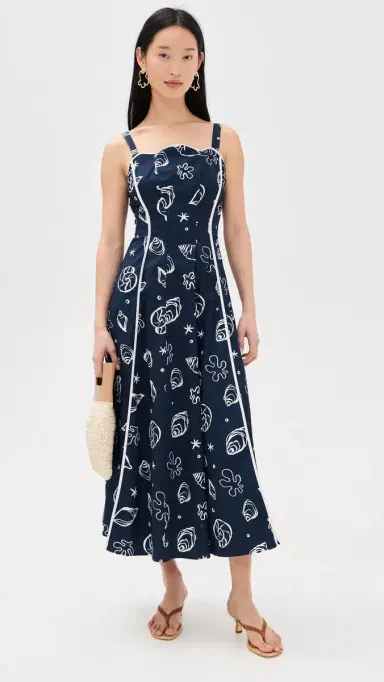 Moon River Scallop Shaped Midi Dress Navy ulti | Thumbnail 2