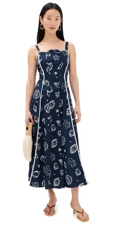 Moon River Scallop Shaped Midi Dress Navy ulti | Thumbnail 1