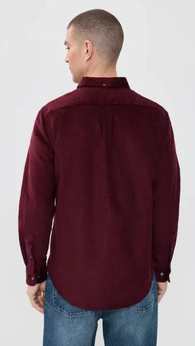 Portuguese Flannel Lobo 2.0 Corduroy Button Down Shirt Bordeaux S | Thumbnail 3