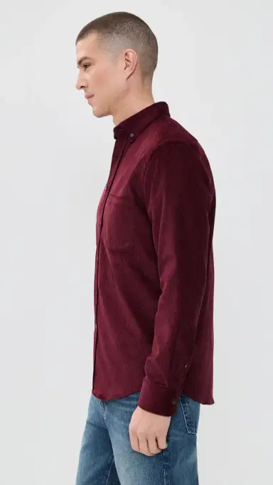 Portuguese Flannel Lobo 2.0 Corduroy Button Down Shirt Bordeaux S | Thumbnail 4
