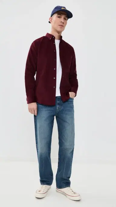Portuguese Flannel Lobo 2.0 Corduroy Button Down Shirt Bordeaux S | Thumbnail 5