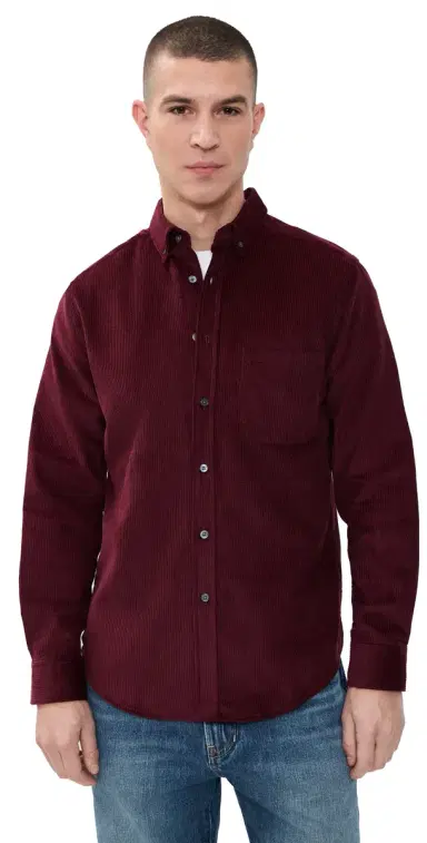 Portuguese Flannel Lobo 2.0 Corduroy Button Down Shirt Bordeaux S | Thumbnail 1