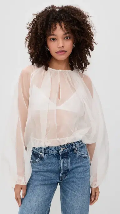 FRAME The Sheer Balloon Blouse Cream | Thumbnail 2