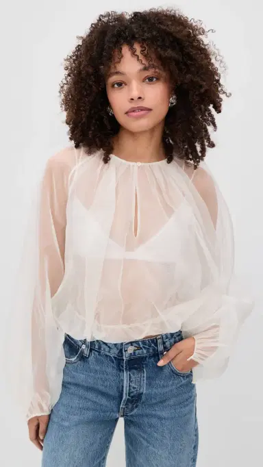 FRAME The Sheer Balloon Blouse Cream | Thumbnail 3