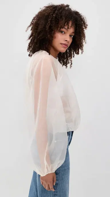 FRAME The Sheer Balloon Blouse Cream | Thumbnail 5