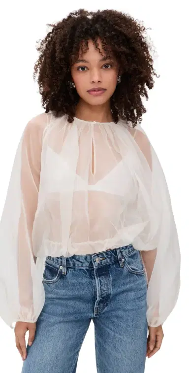 FRAME The Sheer Balloon Blouse Cream | Thumbnail 1