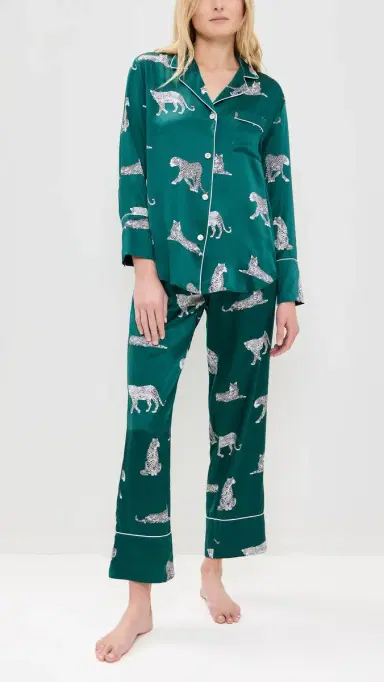 Petite Plume Mulberry Silk Panthre de Luxe Pajama et Emerald | Thumbnail 2 Petite Plume Mulberry Silk Panthre de Luxe Pajama et Emerald | Thumbnail 2