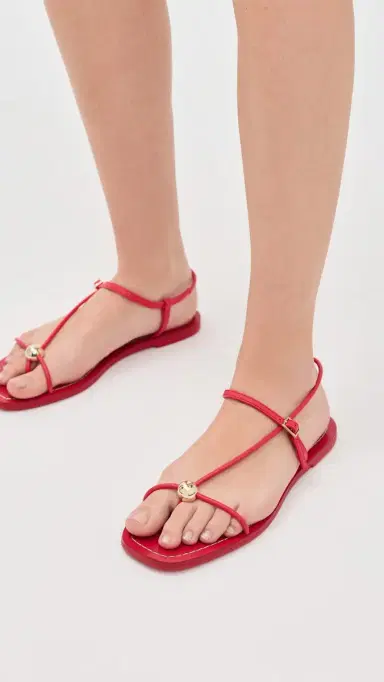 Loeffler Randall Lara Strappy Flat Sandals Red 6 | Thumbnail 3