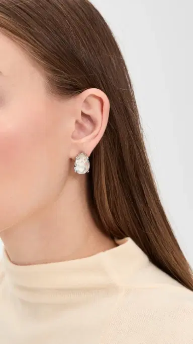Kenneth Jay Lane Silver Crystal Teardrop Pierced Earrings Crystal One Size | Thumbnail 3