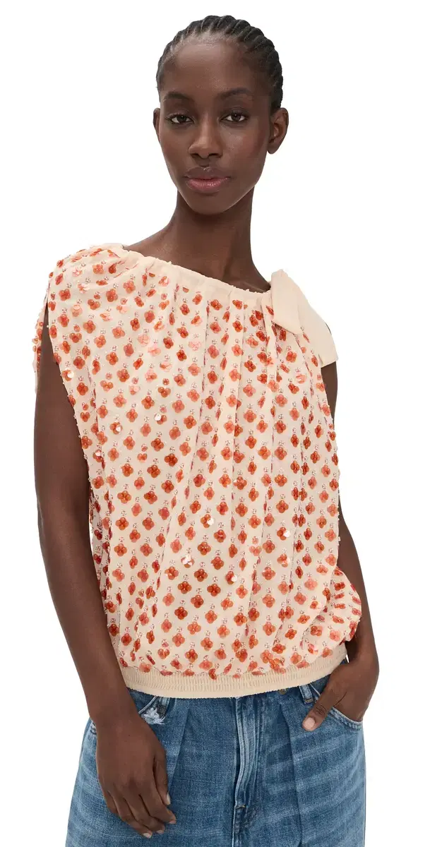 ESSENTIEL ANTWERP Jocelyn Sequin Smocked Top Combo1 Off White