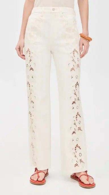 PAIGE Sawyer Wide Leg Jeans Tonal Ecru Embroidered 29 | Thumbnail 2
