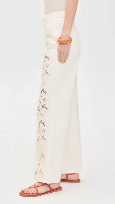 PAIGE Sawyer Wide Leg Jeans Tonal Ecru Embroidered 29 | Thumbnail 4