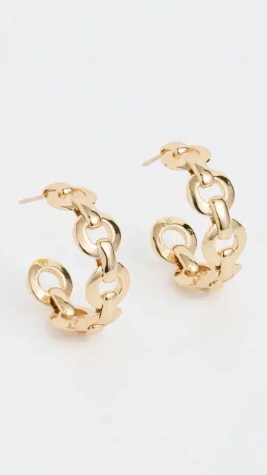 Jennifer Fisher Link Huggie Hoop Earrings Yellow Gold One Size | Thumbnail 2