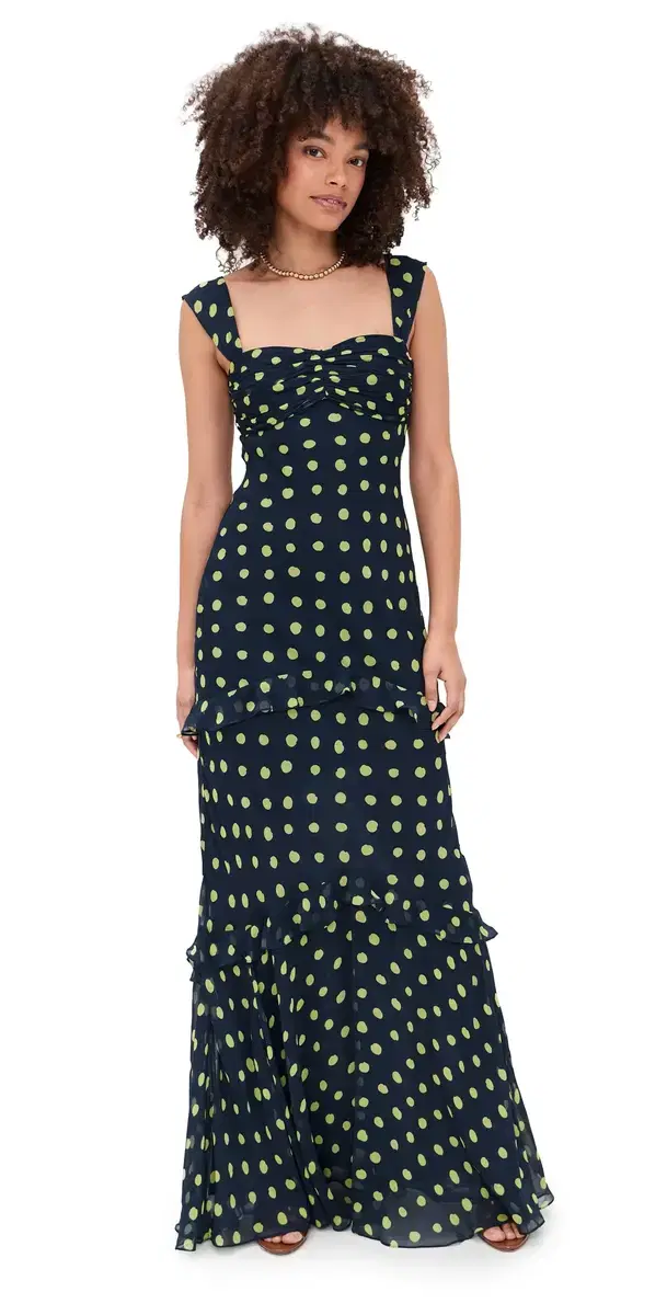 SALONI Selma Long Dress Polka Lemon