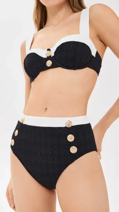L'Agence Vanessa Colorblock Chic High Waisted Bikini Bottoms Black | Thumbnail 4