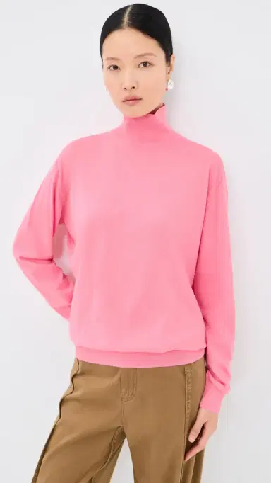 Tibi Super Fine Gauge Perfect Turtleneck Pullover Bubble Gum Pink | Thumbnail 2